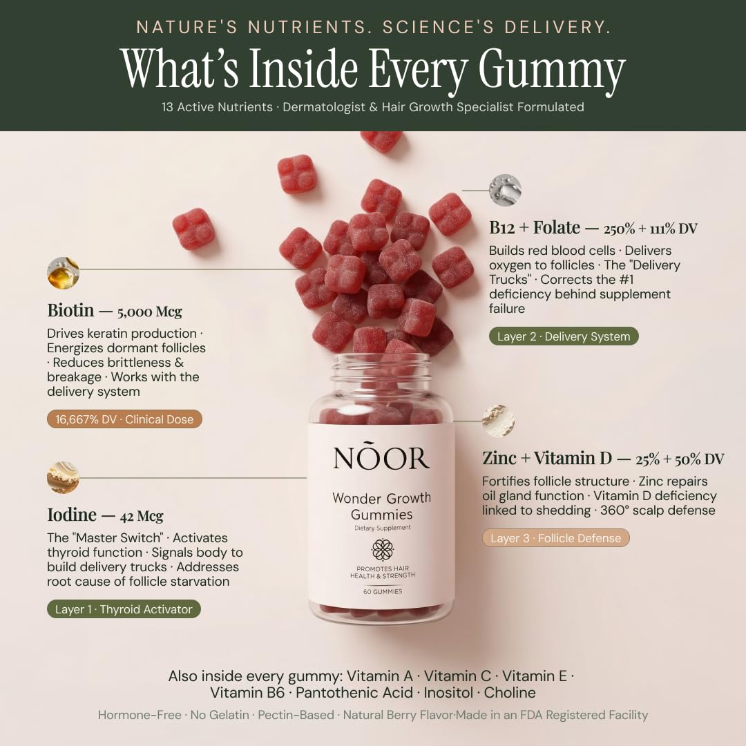 NOOR HAIR Wonder Growth Gummies for Women, Gummies, 60 Count