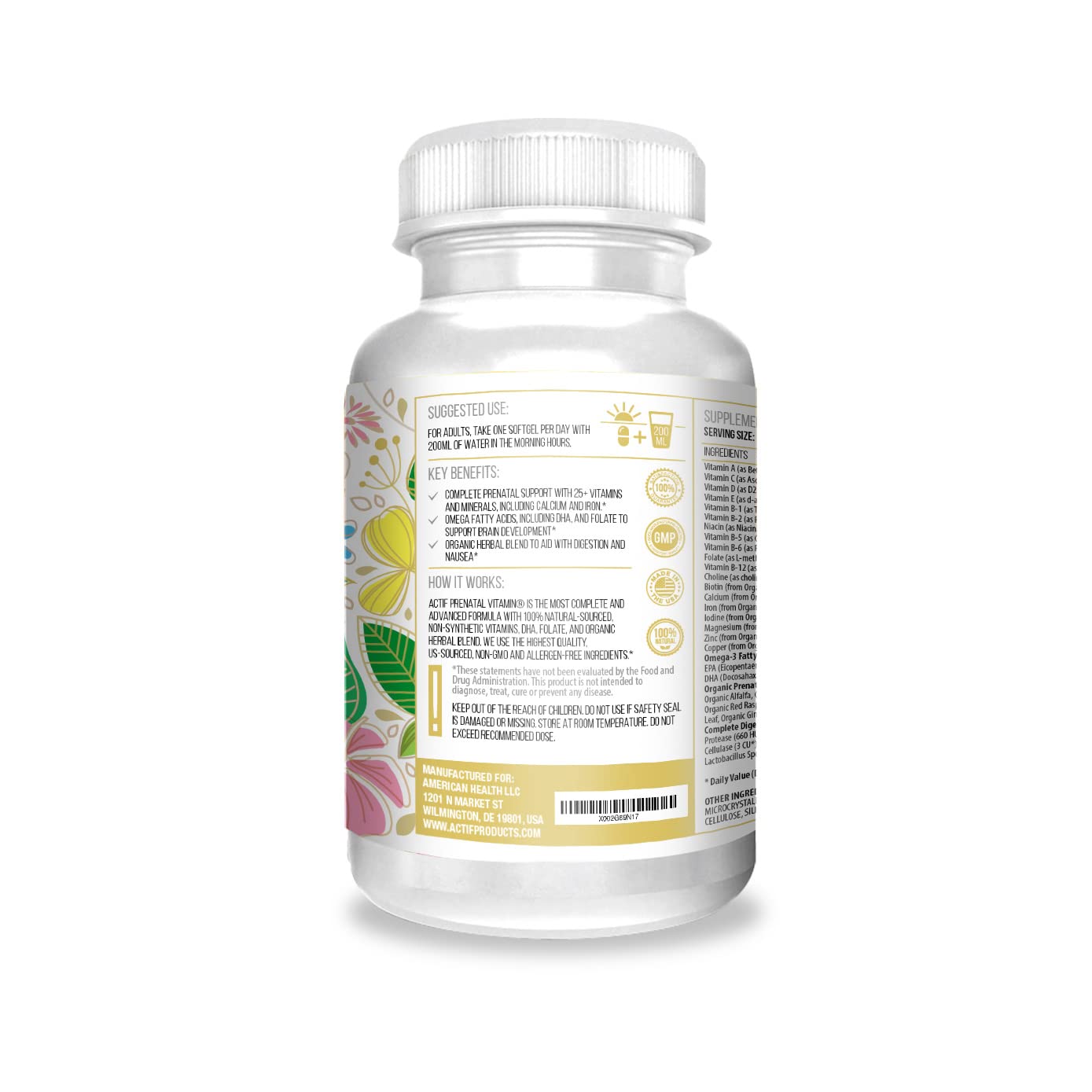 ACTIF Organic Prenatal Vitamin Softgels 90 Count