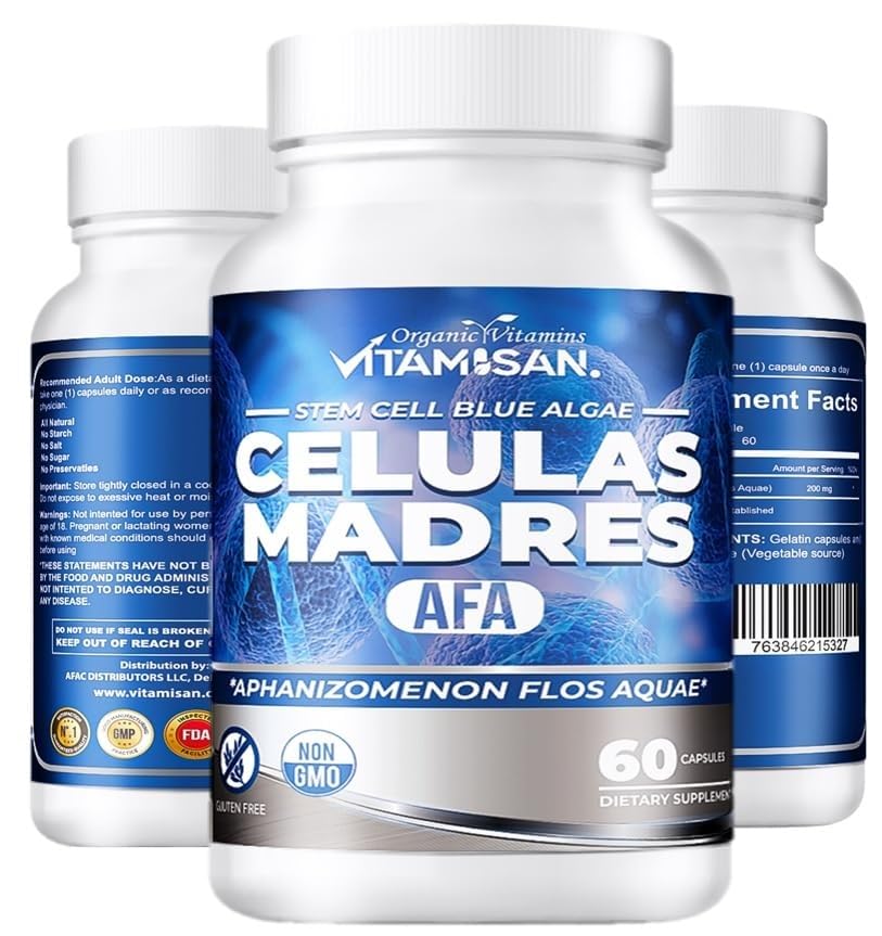 VITAMISAN 4 Celulas Madres Stemcells AFA Blue-Green Algae Aphanizomenon Flos-aquae Anti-Aging, 60 Capsules