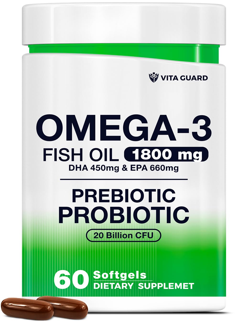 Vita Guard Omega-3 Fish Oil with Prebiotics & Probiotics Softgel 60 Count