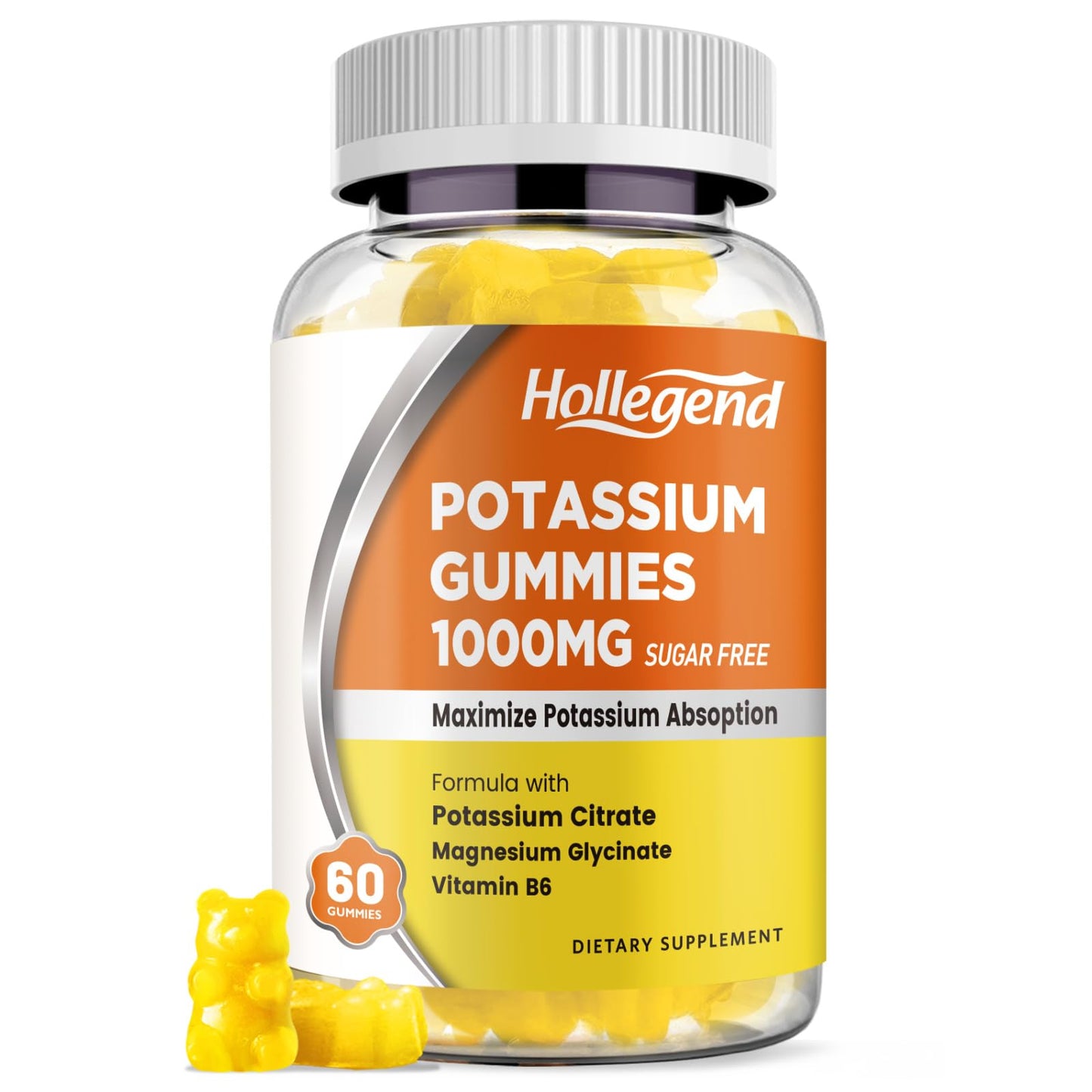 HOLLEGEND Potassium Gummies 1000mg, Maximize Absoption Blend with Vitamin B6 Magnesium, Potassium Citrate Supplement for Adults, Sugar Free, 60 Count
