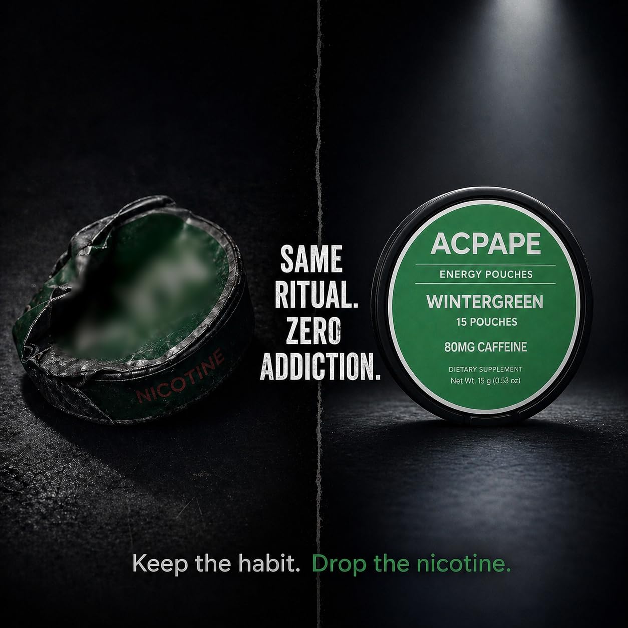 Acpape Caffeine Energy Pouches Wintergreen Powder, 60 Pouches