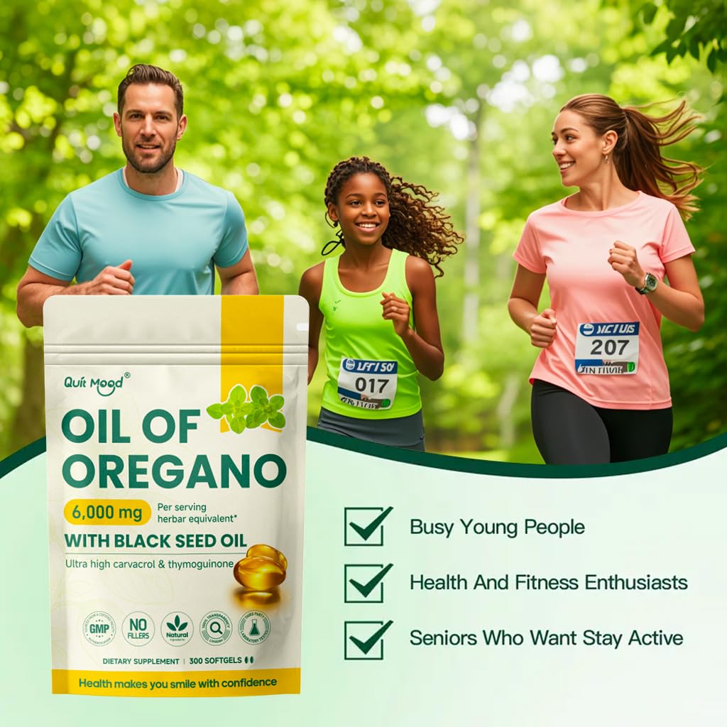 Quit mood Oil of Oregano with Black Seed Oil Softgels, 300 Count