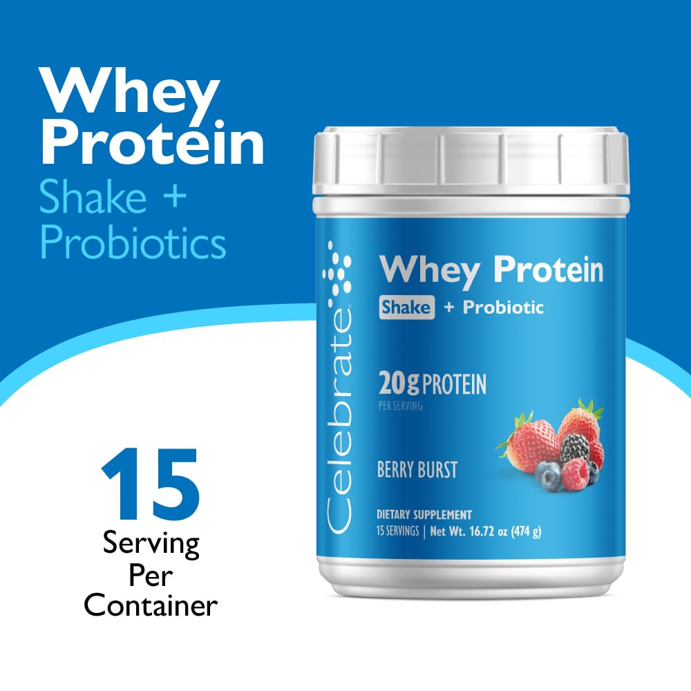 Celebrate Bariatric Supplements Rebuild Protein Powder with Probiotics & Prebiotics, 20g Whey Isolate Protein, Berry Burst, 1.11 lb