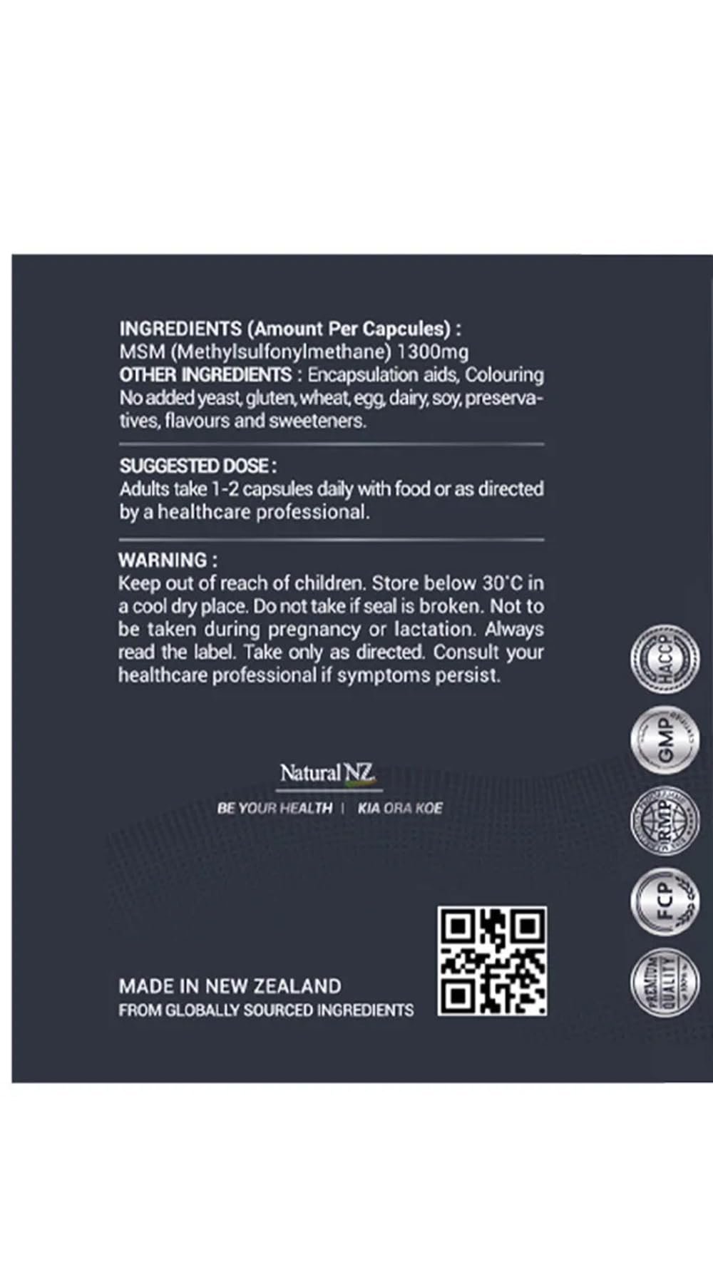Natural NZ Premium MSM Detox Joint Remedy 1300 120 Capsules