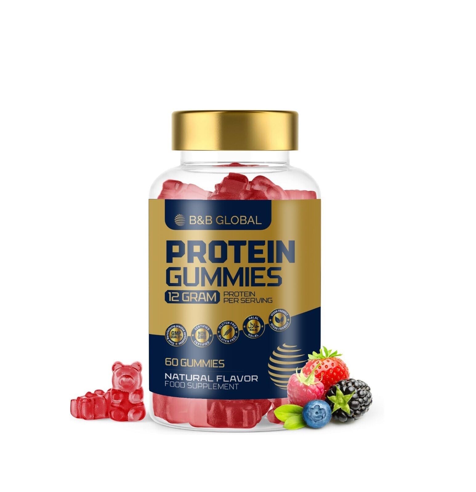 B&B GLOBAL Protein Gummies, 60 Gummies