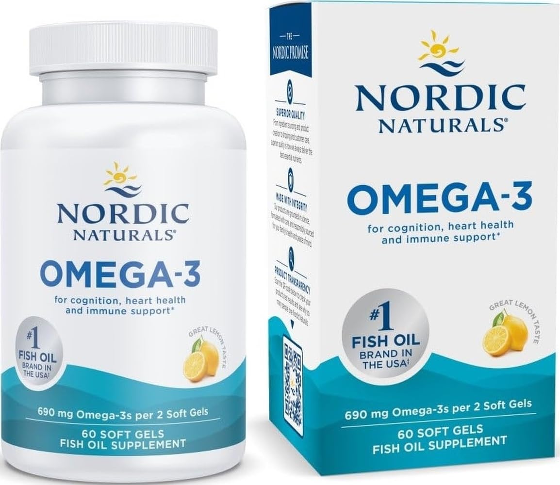Nordic Naturals Omega-3 Softgel, 690mg Fish Oil EPA & DHA Lemon, 60 Count