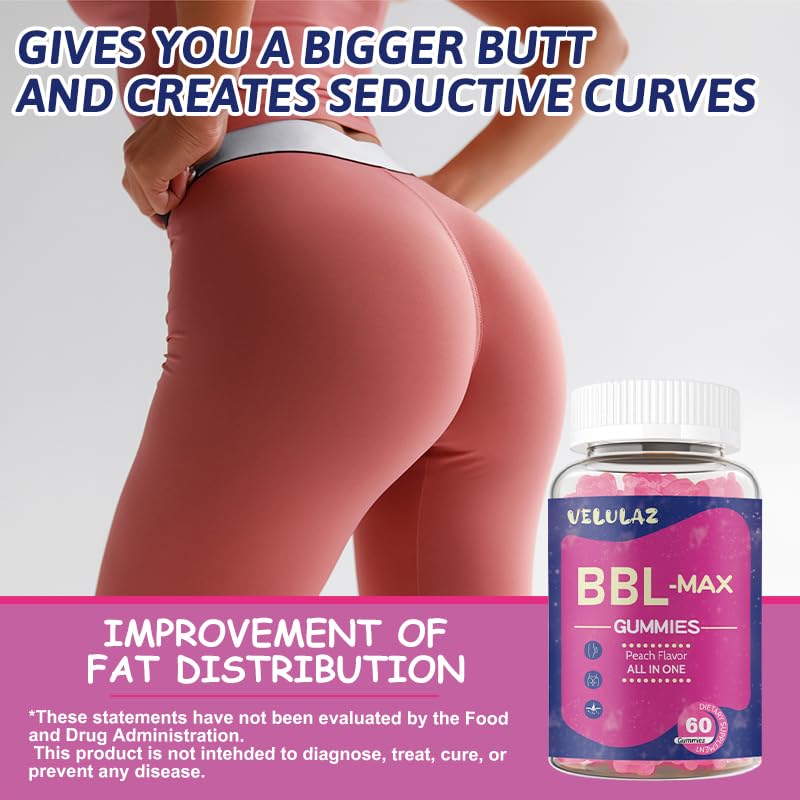 velulaz BBL Gummies for Women with Bear Shape Booty Gummies with Herbal Ingredients - Peach Flavor Gummy 60 Count