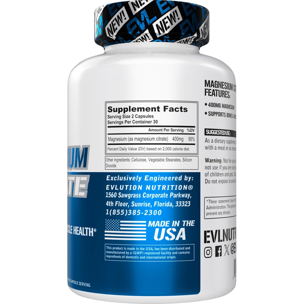Evlution Magnesium Citrate Capsules 400mg, 60 Capsules