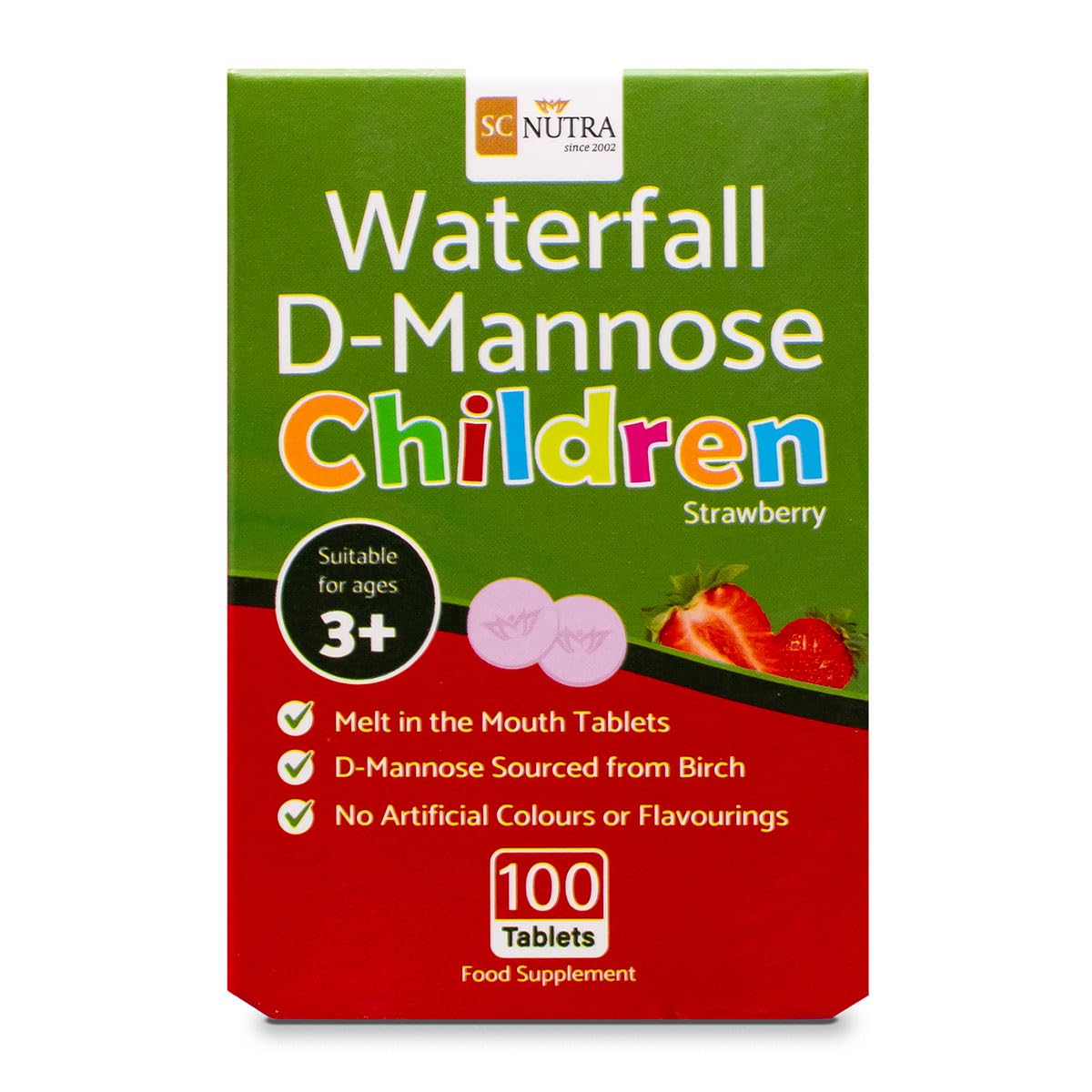 sc nutra Waterfall D-Mannose Children Melt in the Mouth Tablets with Strawberry, 100 Tablets