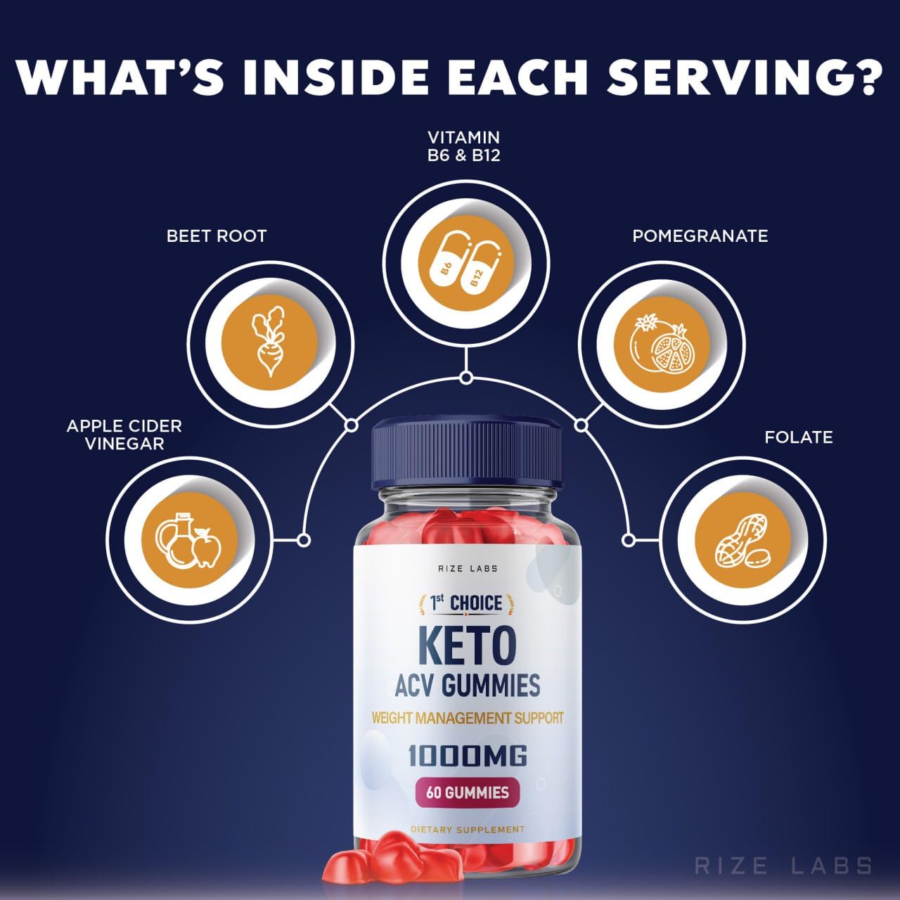 Rize Labs 1st Choice Keto Gummies with Apple Cider Vinegar, 60 Gummies