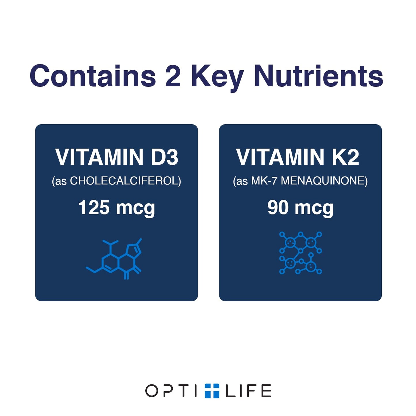 Opti + Life Vitamin D3 K2 (MK-7) Supplement Capsule 120 Count