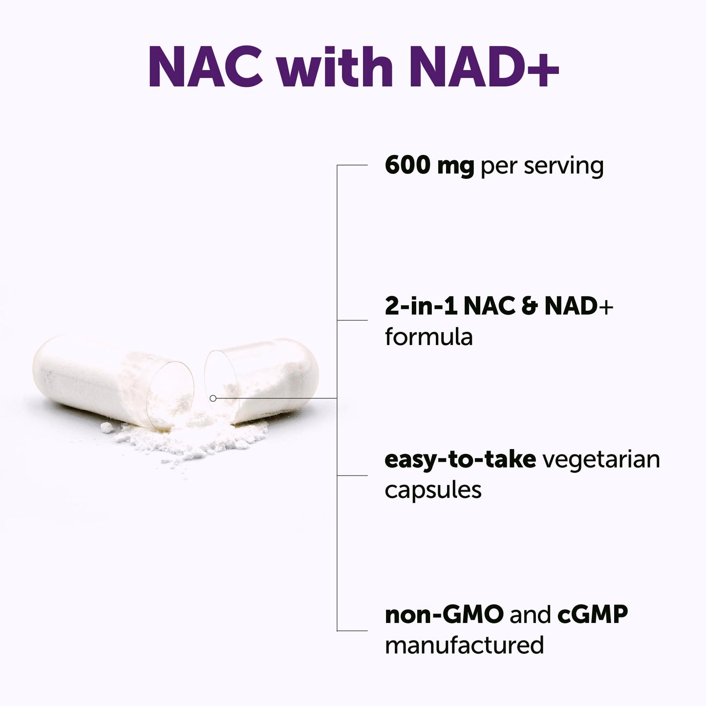 Micro Ingredients NAC with NAD+ 600 mg, 240 Capsules