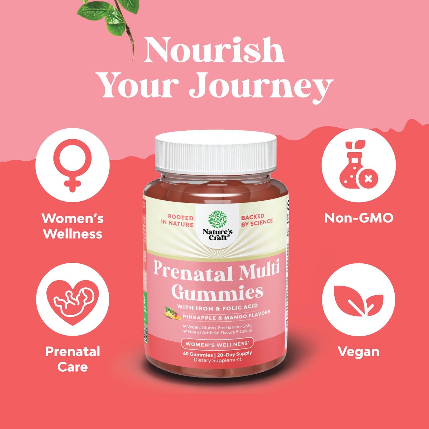 Natures Craft Vegan Prenatal Gummies for Women Gummy 60 Count