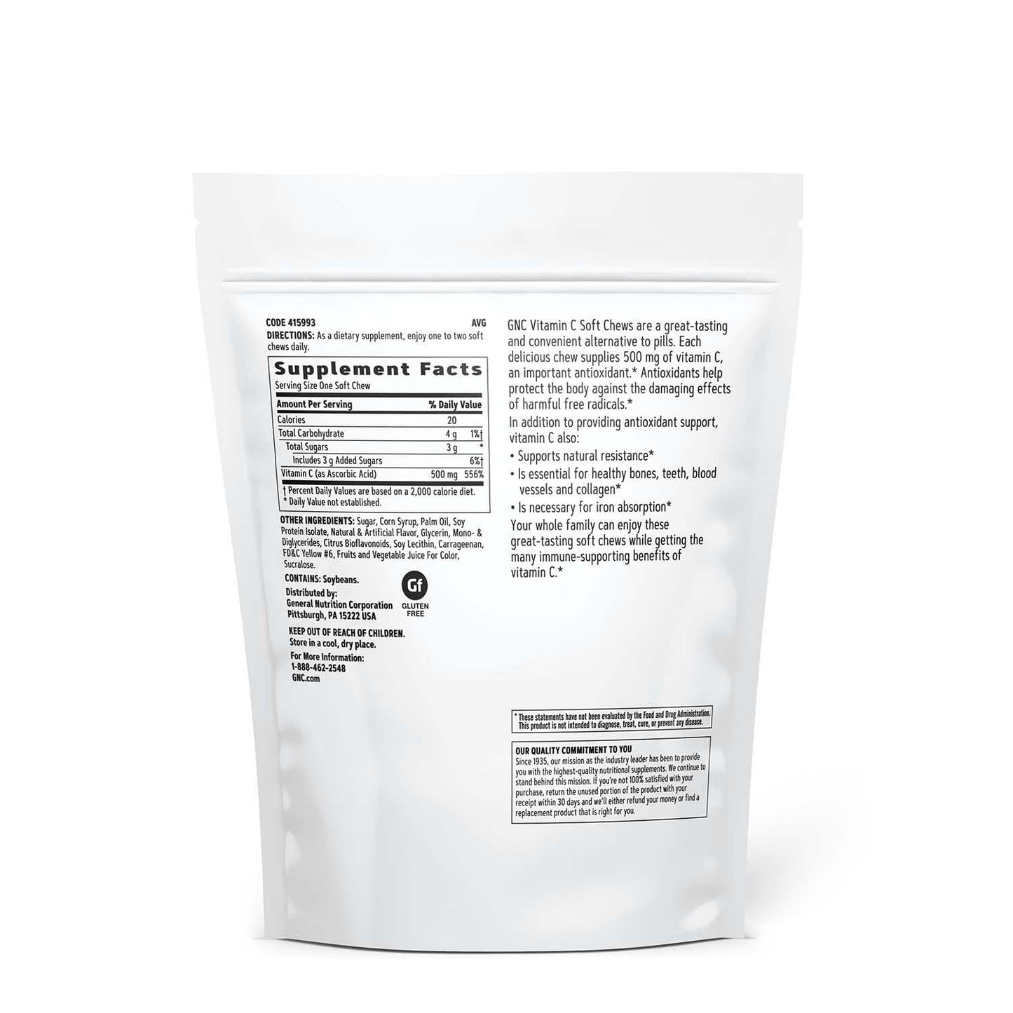 GNC Vitamin C 500mg Chewable, 60 Chews