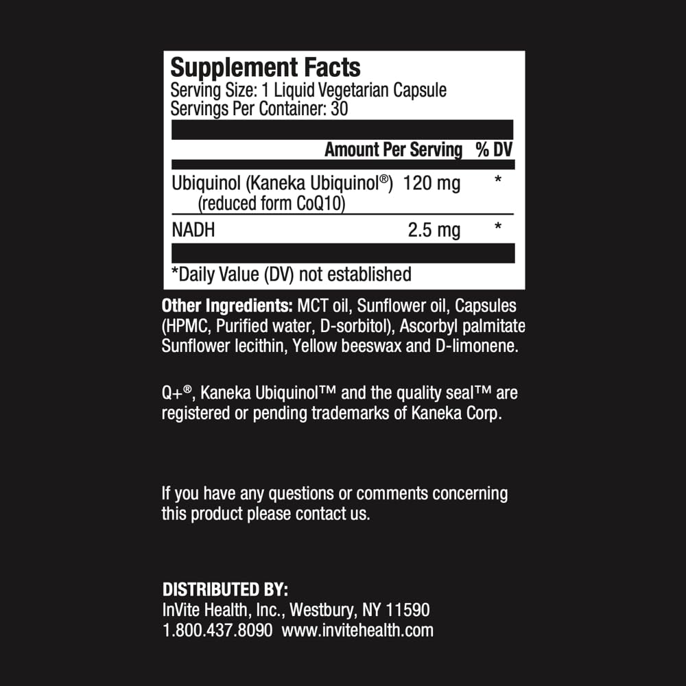 Invite Health CoQ10 (Ubiquinol) and NADH Coenzyme Supplement, 30 Capsules