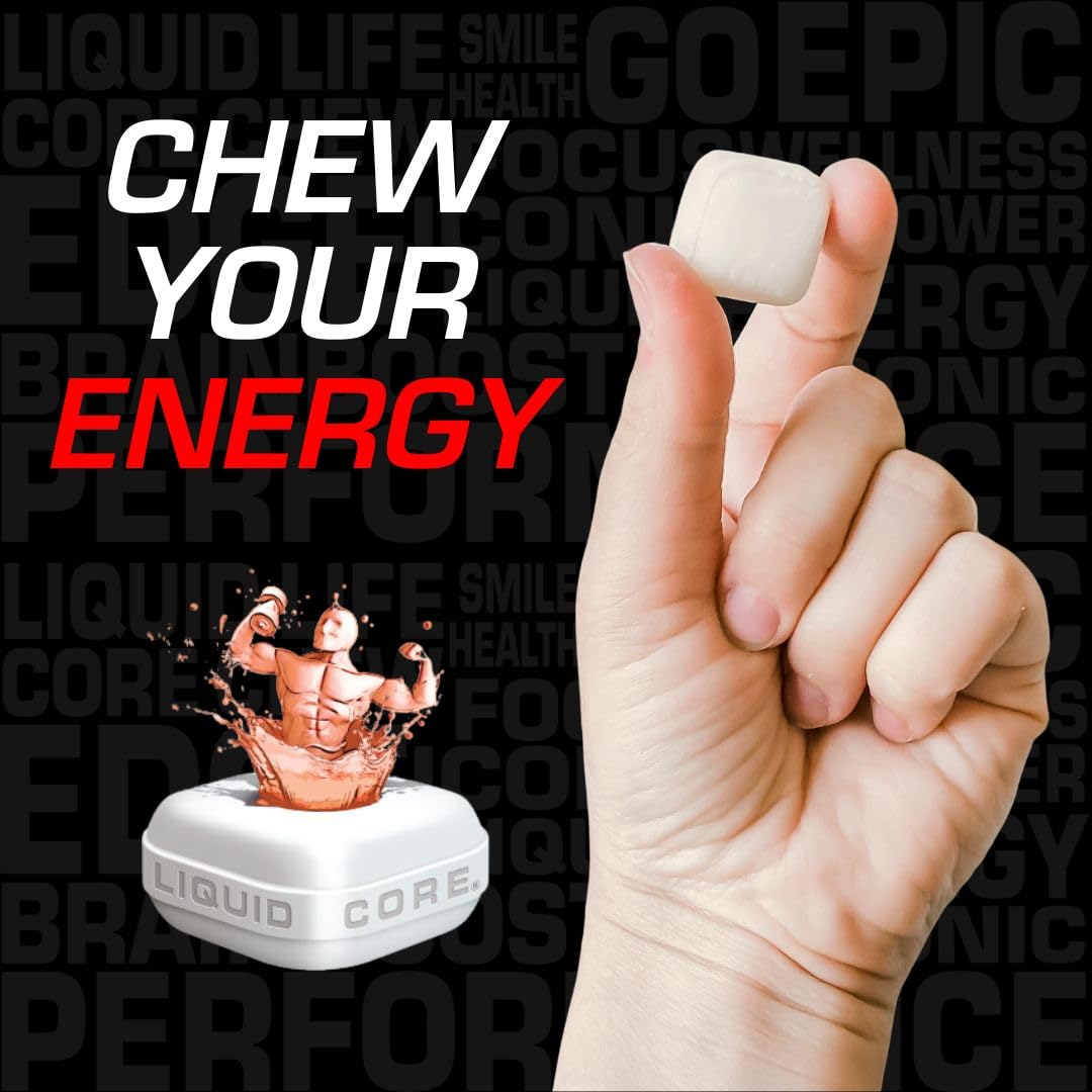 Liquid Core Apollo Energy Gum Chewable 80mg Natural Caffeine per Piece, Sugar-Free, Aspartame-Free, Xylitol Gum, 75 Pieces