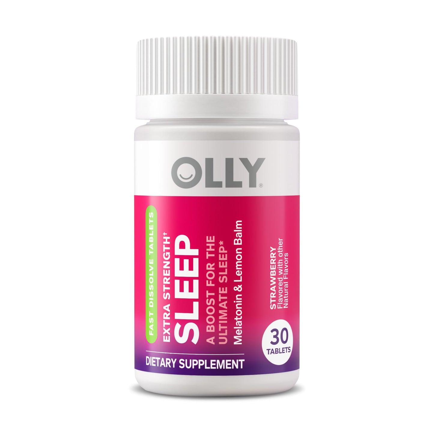 OLLY Extra Strength Sleep Fast Dissolve Tablets, 5mg Melatonin, Vegan, Strawberry, 30 Tablets