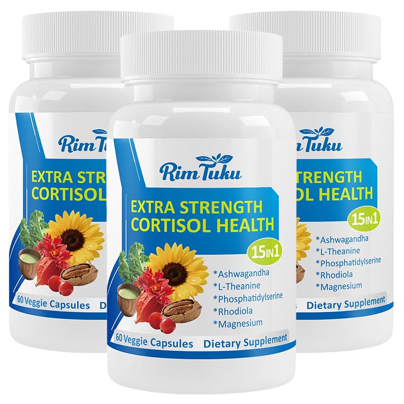 RimTuku Cortisol Supplements for Women & Men -15-in-1 Cortisol Detox for Women, Cortisol Manager & Reducer with Ashwagandha, Rhodiola Rosea Supports Stress Relief, Adrenal Balance, 180 Capsules