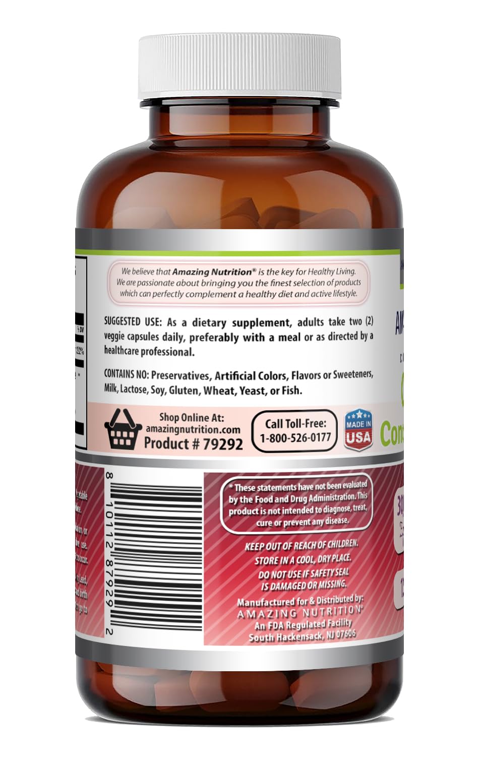 Amazing Nutrition Cranberry 600 mg 50:1 Concentrate with Vitamin C Capsule, 120 Count