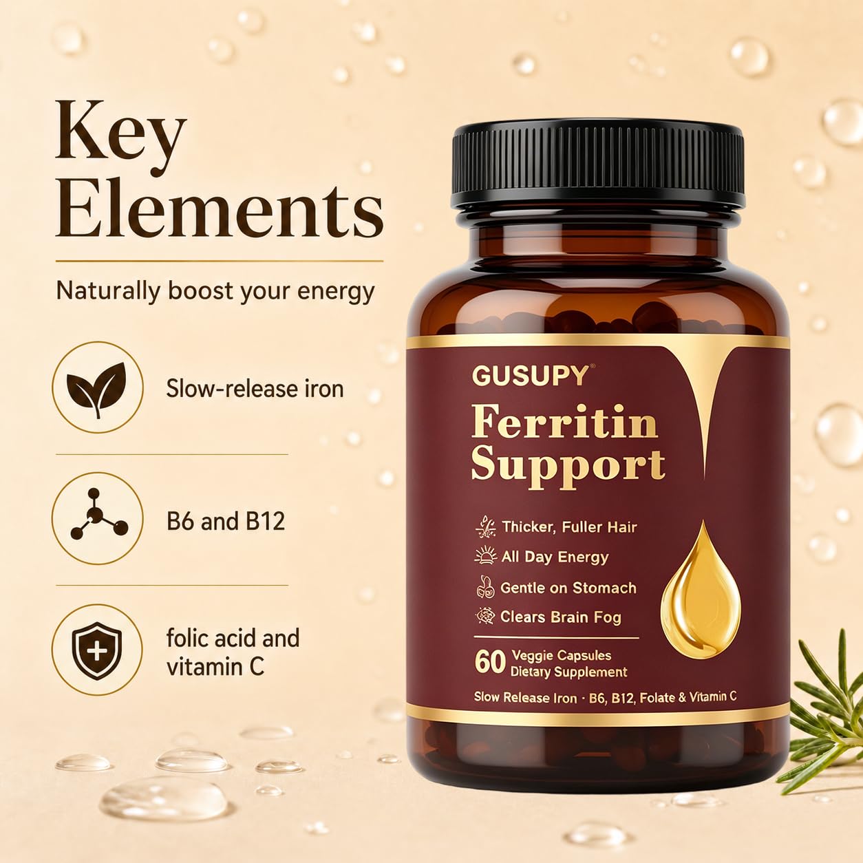 GUSUPY Women Daily Ferritin Supplement with Multivitamins, 60 Capsules