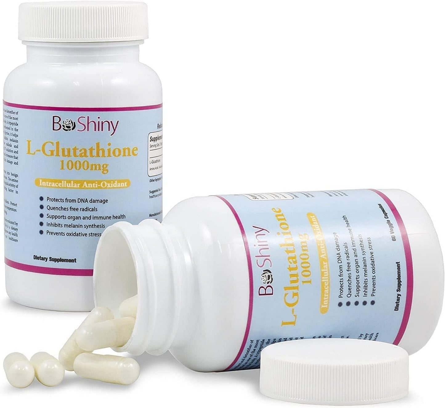 BeShiny L-Glutathione Skin Lightening Brightening Pills 1000 mg, 60 Capsules