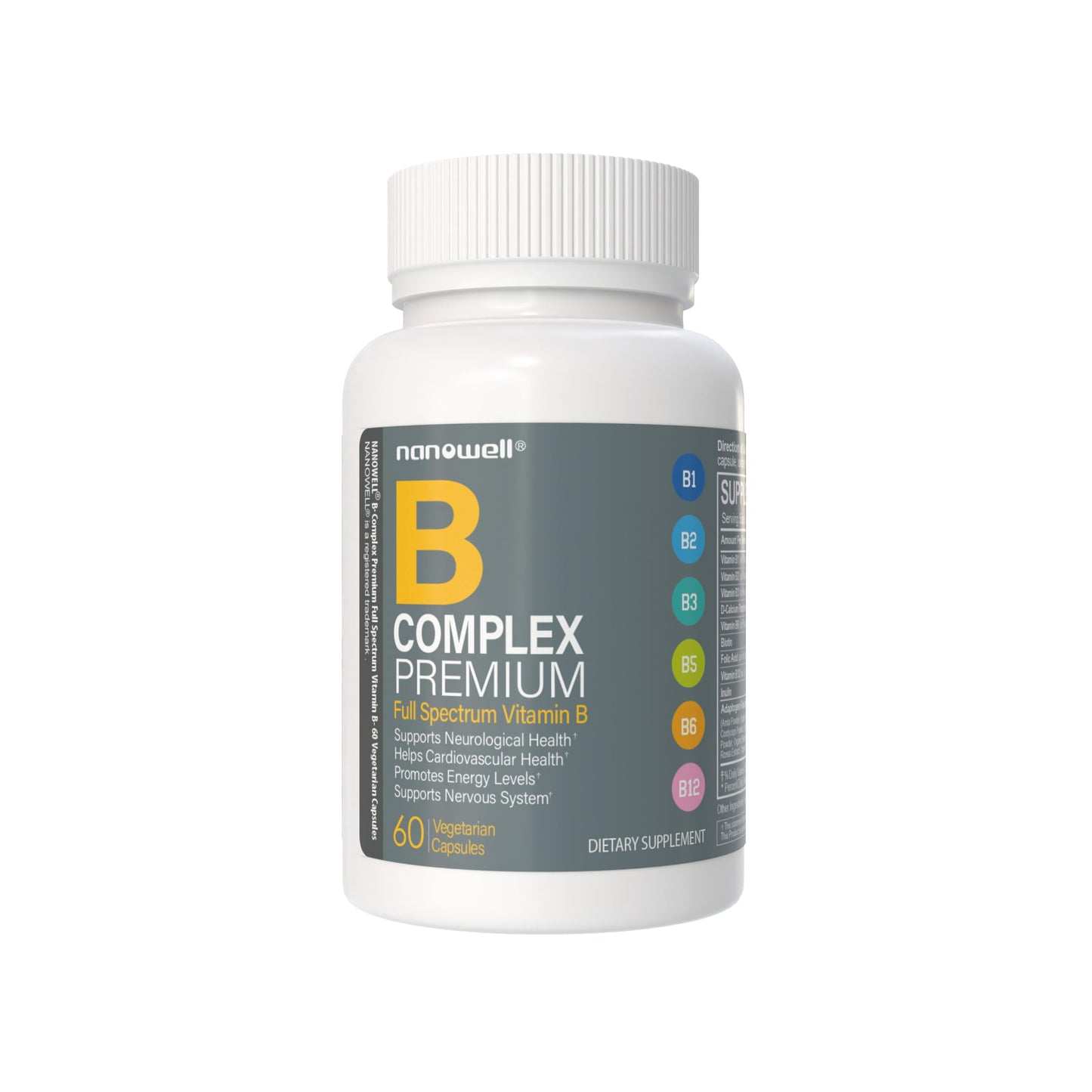 NANOWELL B Complex Premium Full Spectrum B Vitamins for Energy, Heart & Immune Support B-Complex Supplement with Adaptogens Capsules, 60 Count