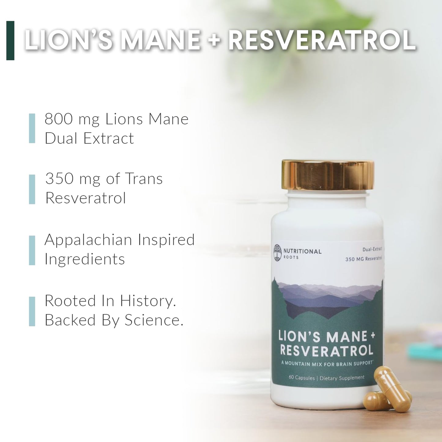 Nutritional Roots Lion’s Mane + Resveratrol Capsules, 60 Count