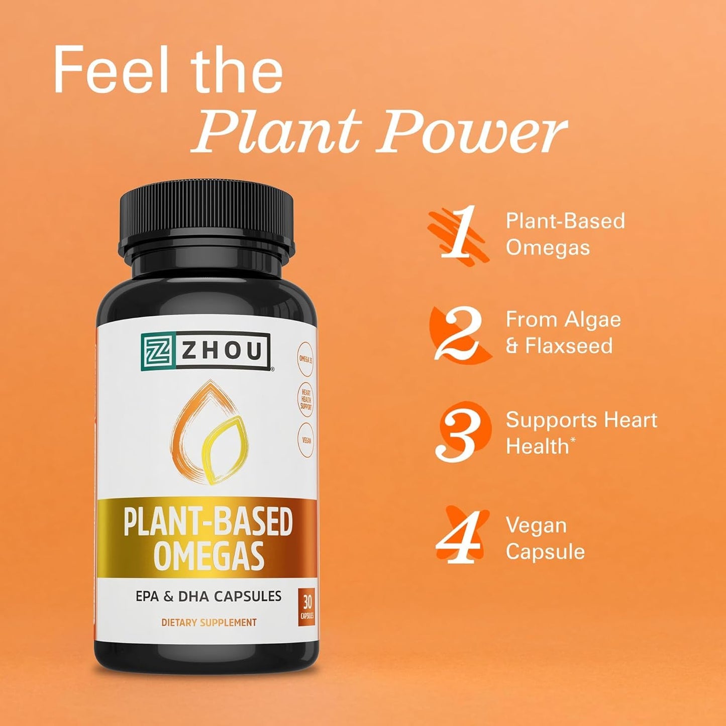 Zhou Plant-Based Omegas Vegan Omega-3 Supplement 30 Capsules