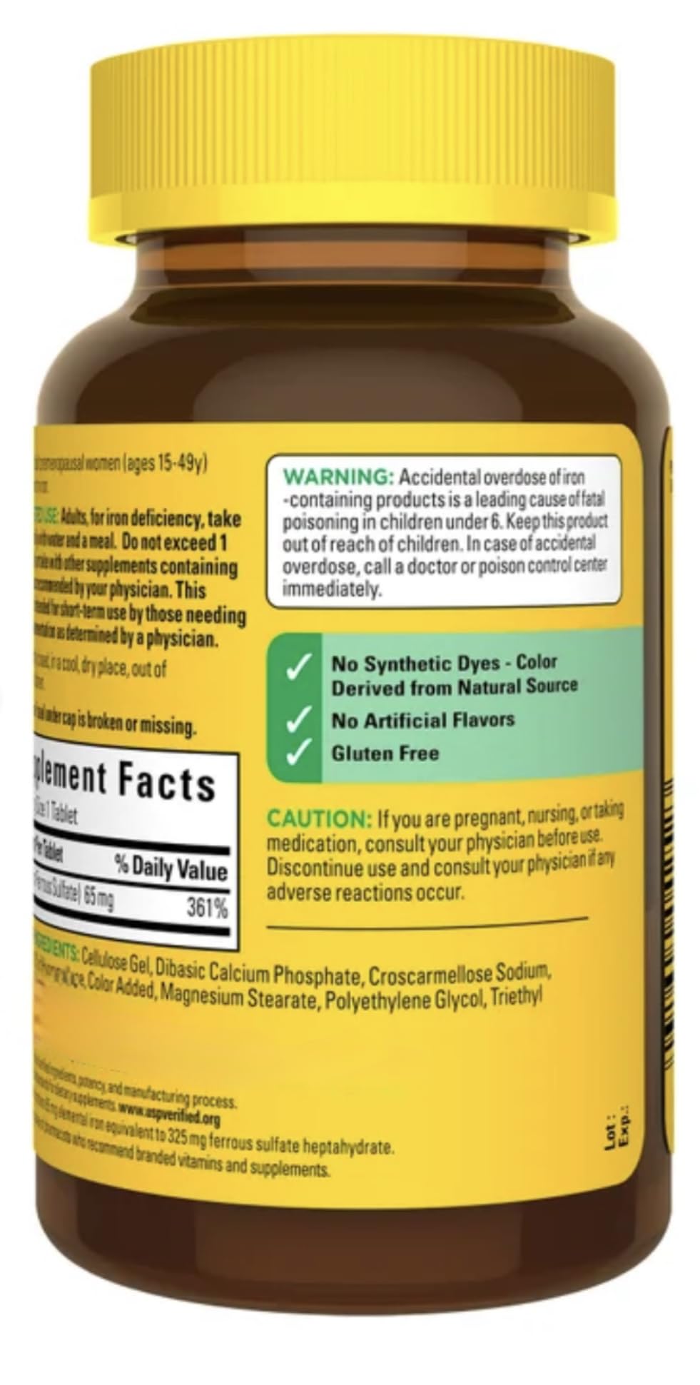 Generic Nature Iron's Supplement 65mg Ferrous Sulfate Tablet, 365 Tablets