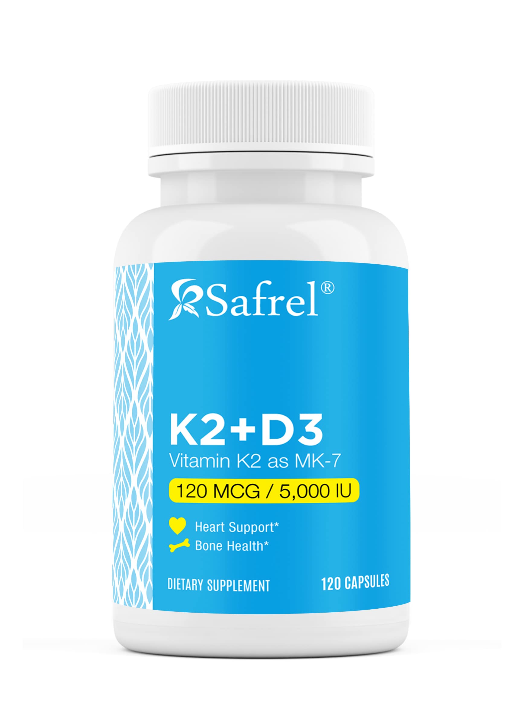 Safrel Vitamin K2 (MK7) 120 MCG and D3 5000 IU Capsule, 120 Count