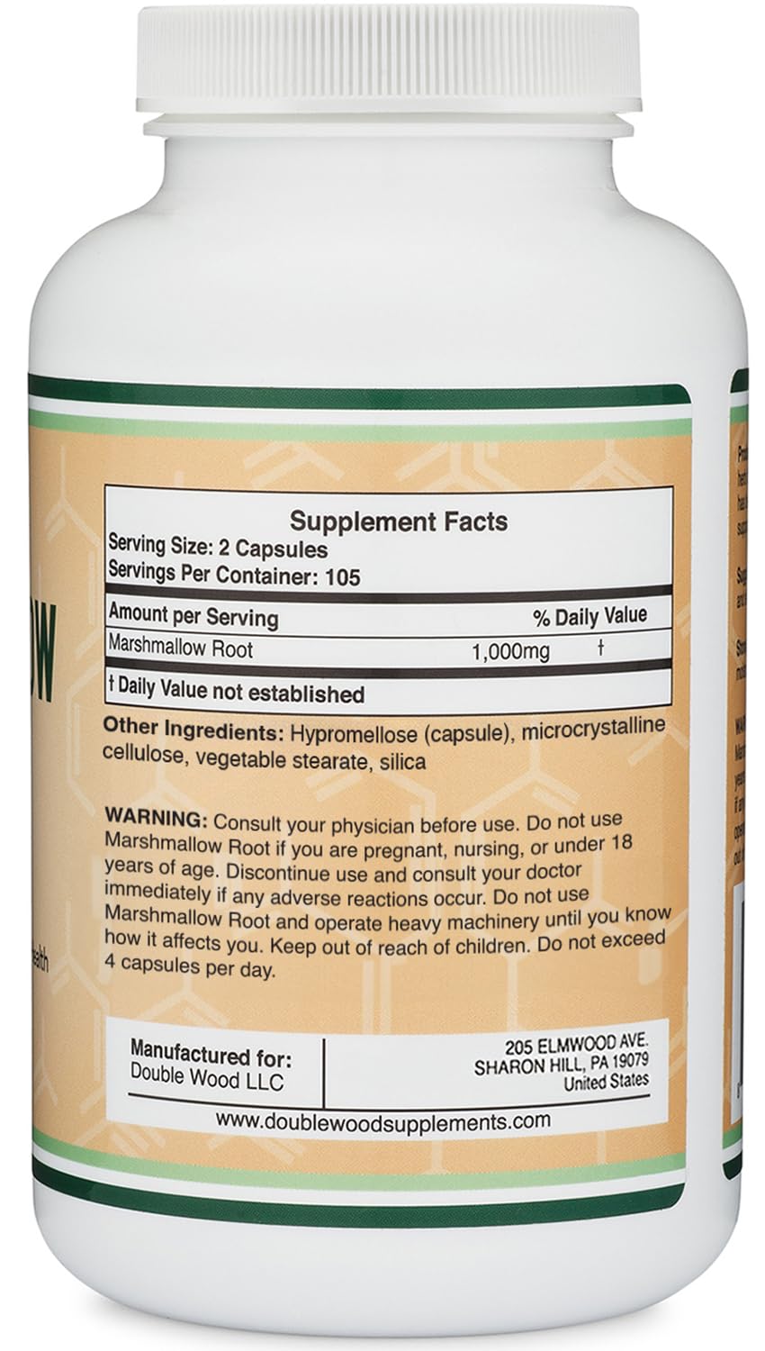 Double Wood Supplements Marshmallow Root Capsules, 60 Count