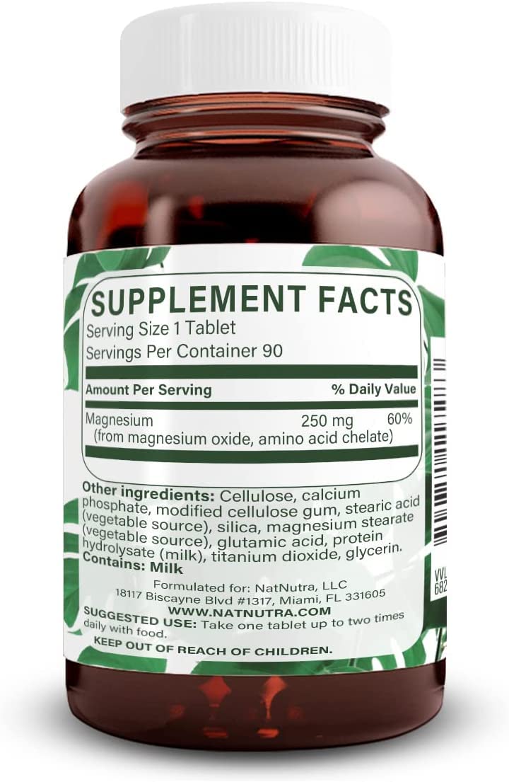 Natural Nutra Chelated Magnesium Oxide 250 mg - High Absorption for Strong Bones, Heart Health, Energy Boost, Gluten-Free, Non-GMO, 270 Tablets