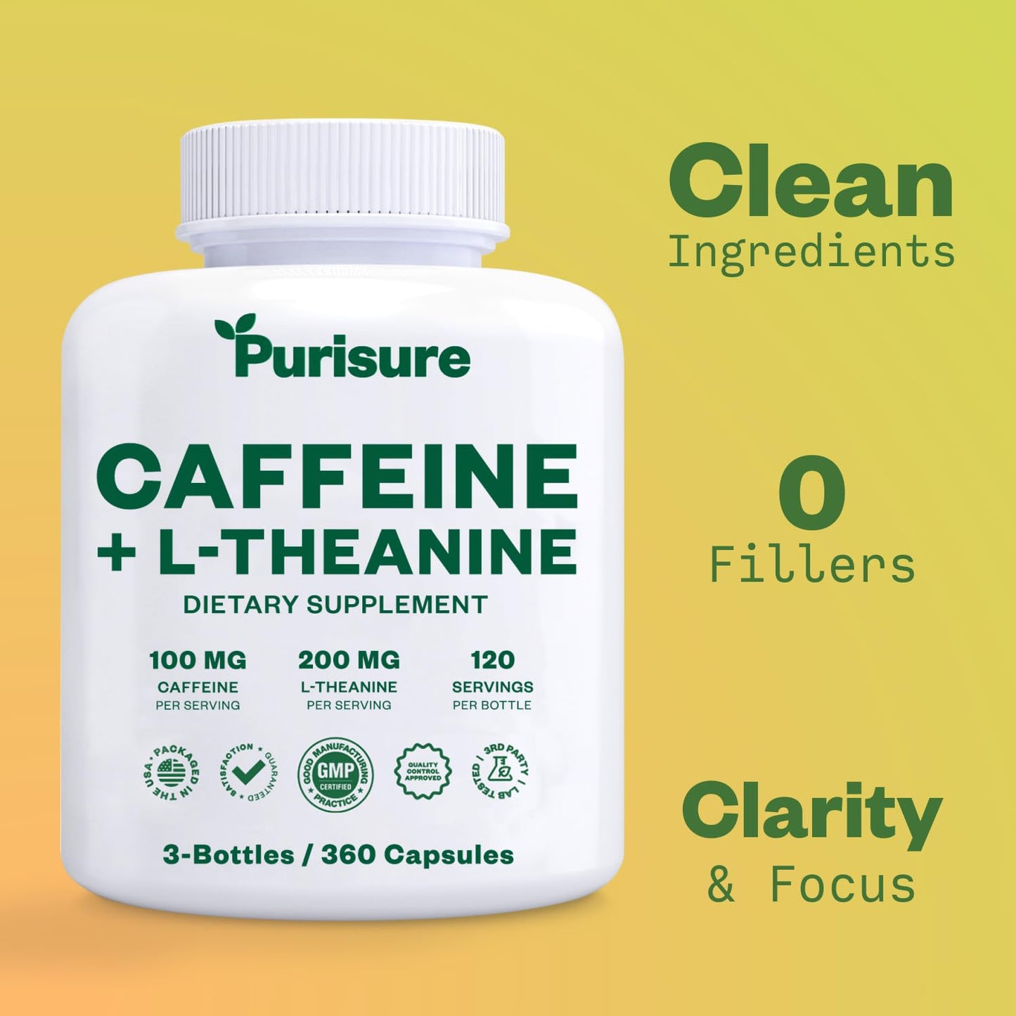 Purisure Caffeine Theanine Capsules, 360 Capsules