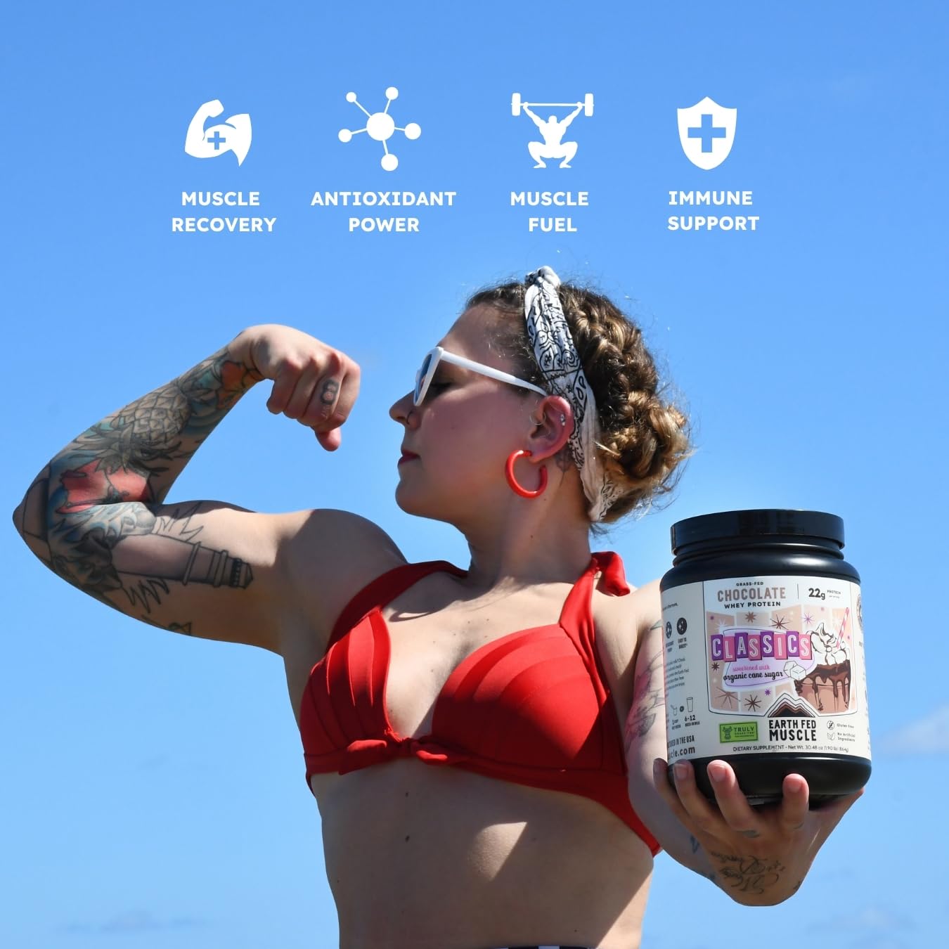 Earth Fed Muscle Classics Chocolate Grass-Fed Whey Protein Powder, 30