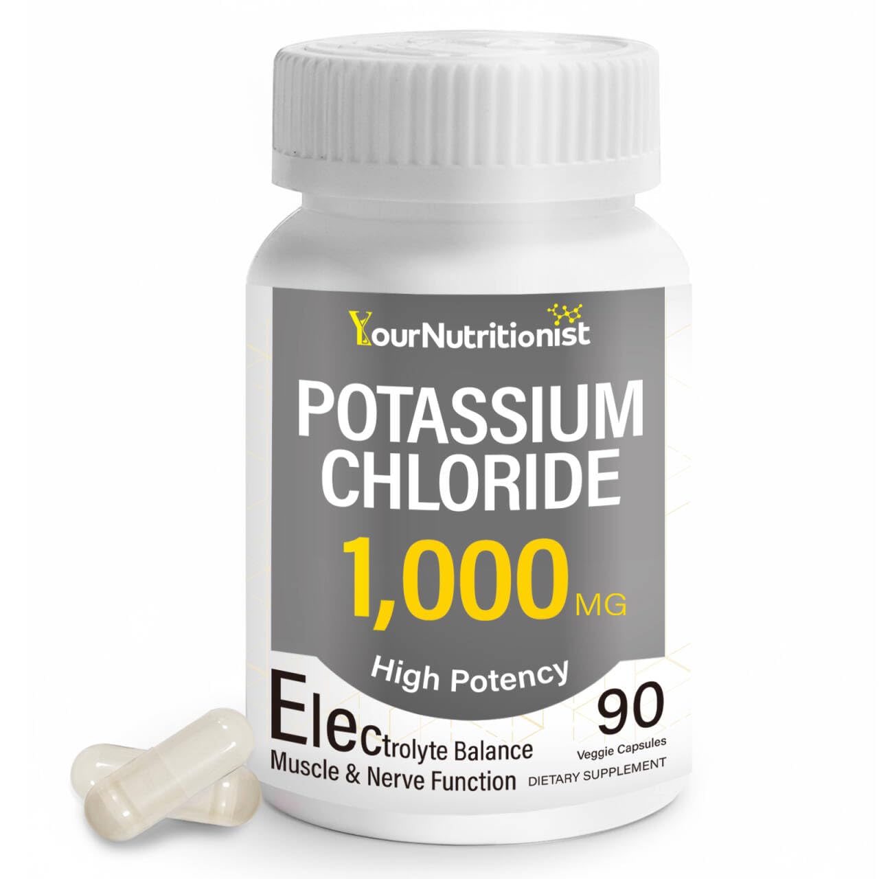Your Nutritionist High Potency Potassium Chloride 1000mg Potassium Supplement 90 Capsules