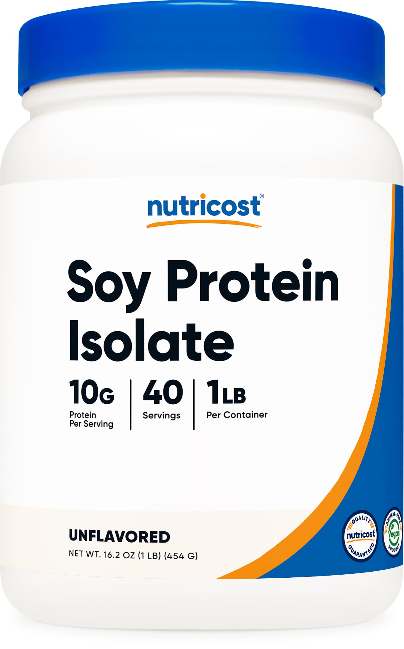 Nutricost Soy Protein Isolate Powder, 1 lb, Unflavored, 10 g Protein per Serving, Vegan, GMO-Free & Gluten Free