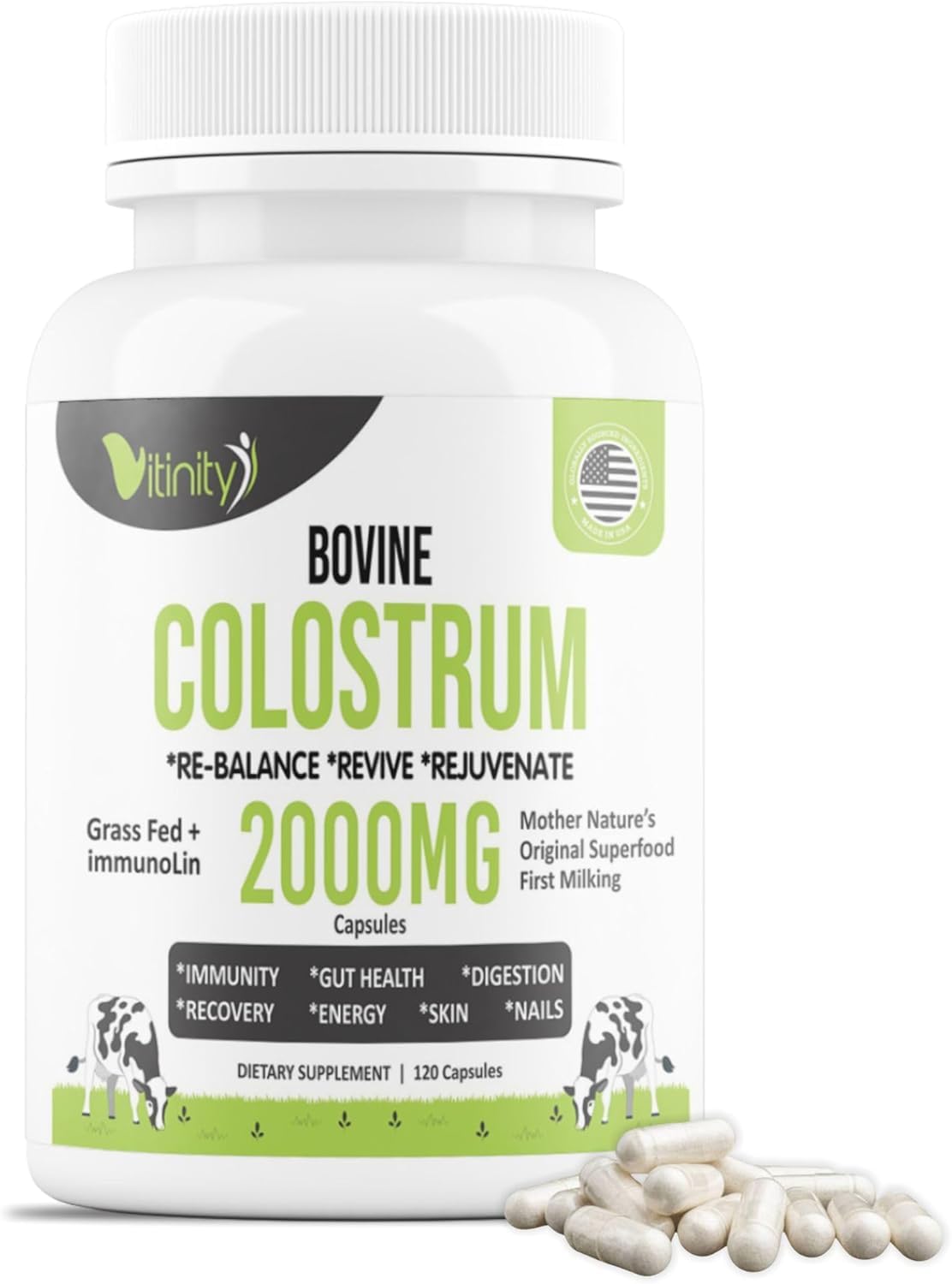 VITINITY Grass Fed Bovine Colostrum Capsules, 120 Capsules