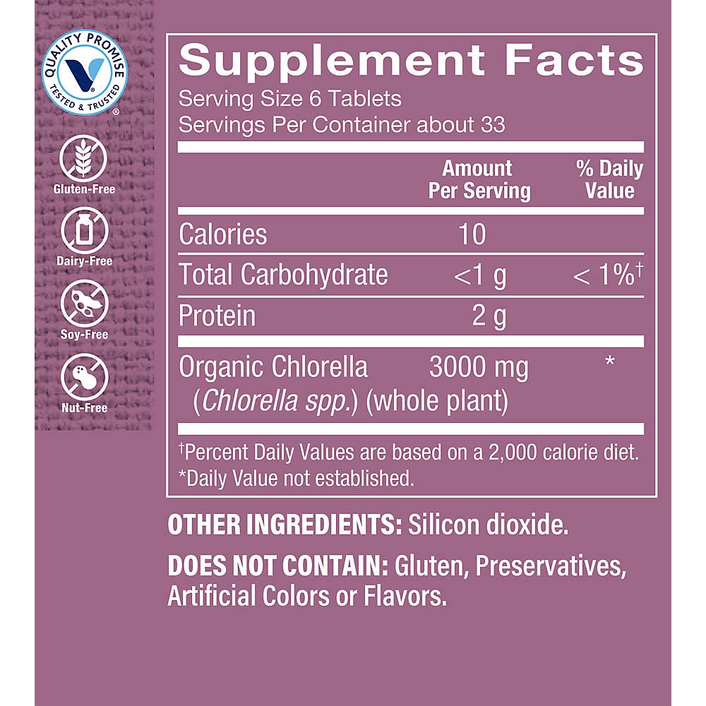 The Vitamin Shoppe Organic Chlorella Green Superfood 3,000 mg Tablets 200 Tablets