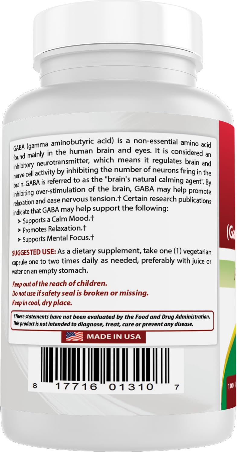 Best Naturals GABA 750 mg Capsule, 100 Count