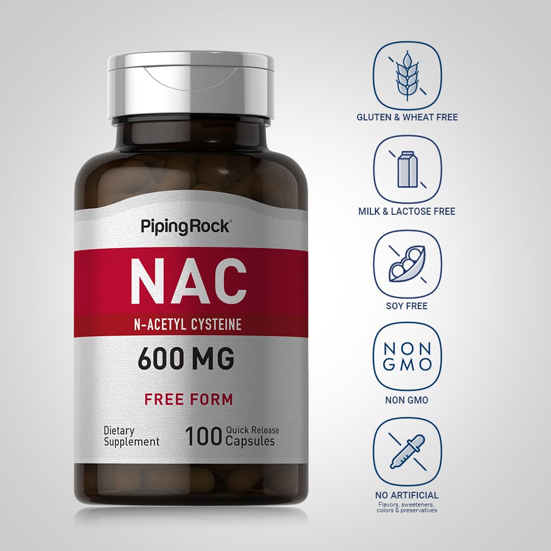Piping Rock NAC (N-Acetyl Cysteine) 600mg Supplement Capsules, 100 Count