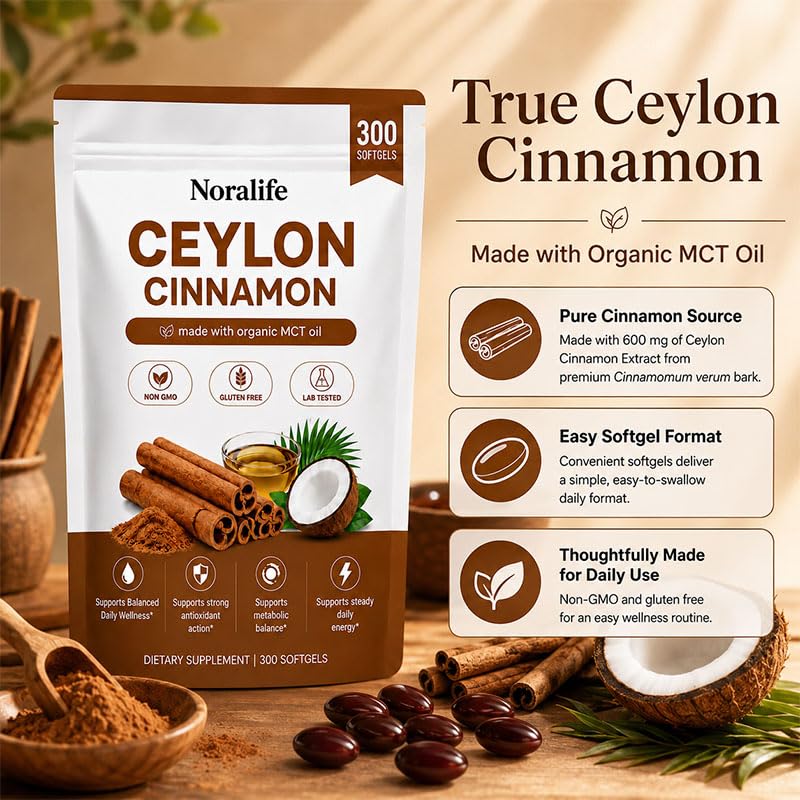 Yuki Growth Noralife Ceylon Cinnamon, Premium Organic MCT Oil Softgels Capsule, 1 Count