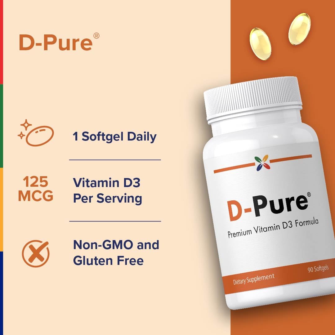 Stop Aging Now D-Pure Vitamin D3 Supplement Capsules, 90 Capsules