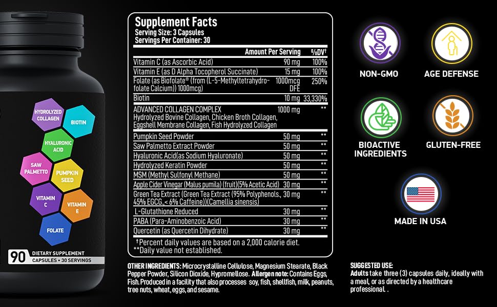 BIOACTIVE LABS Age Defense Beauty Collagen Matrix, 180 Capsules