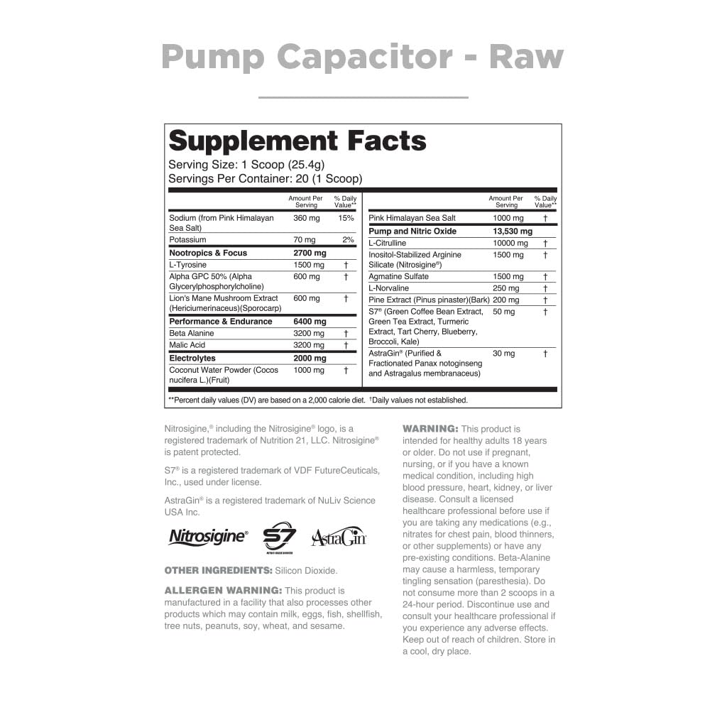 Nutrithority Pump Capacitor Non-Stimulant Sugar-Free Pre Workout for Men & Women, Unflavored (Powder), 19