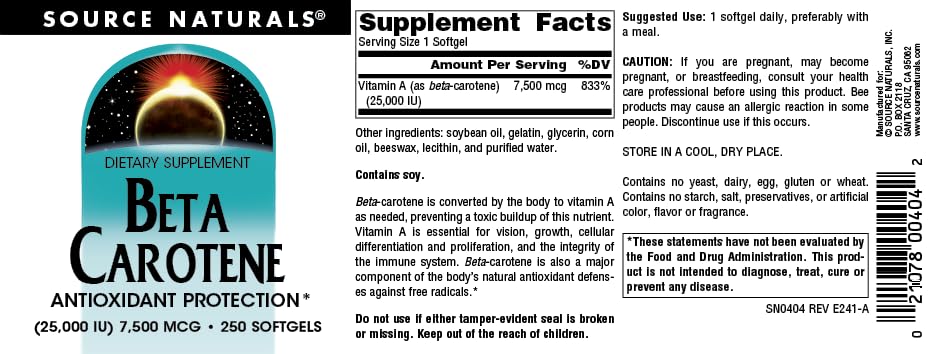 Source Naturals Beta Carotene Softgels 250