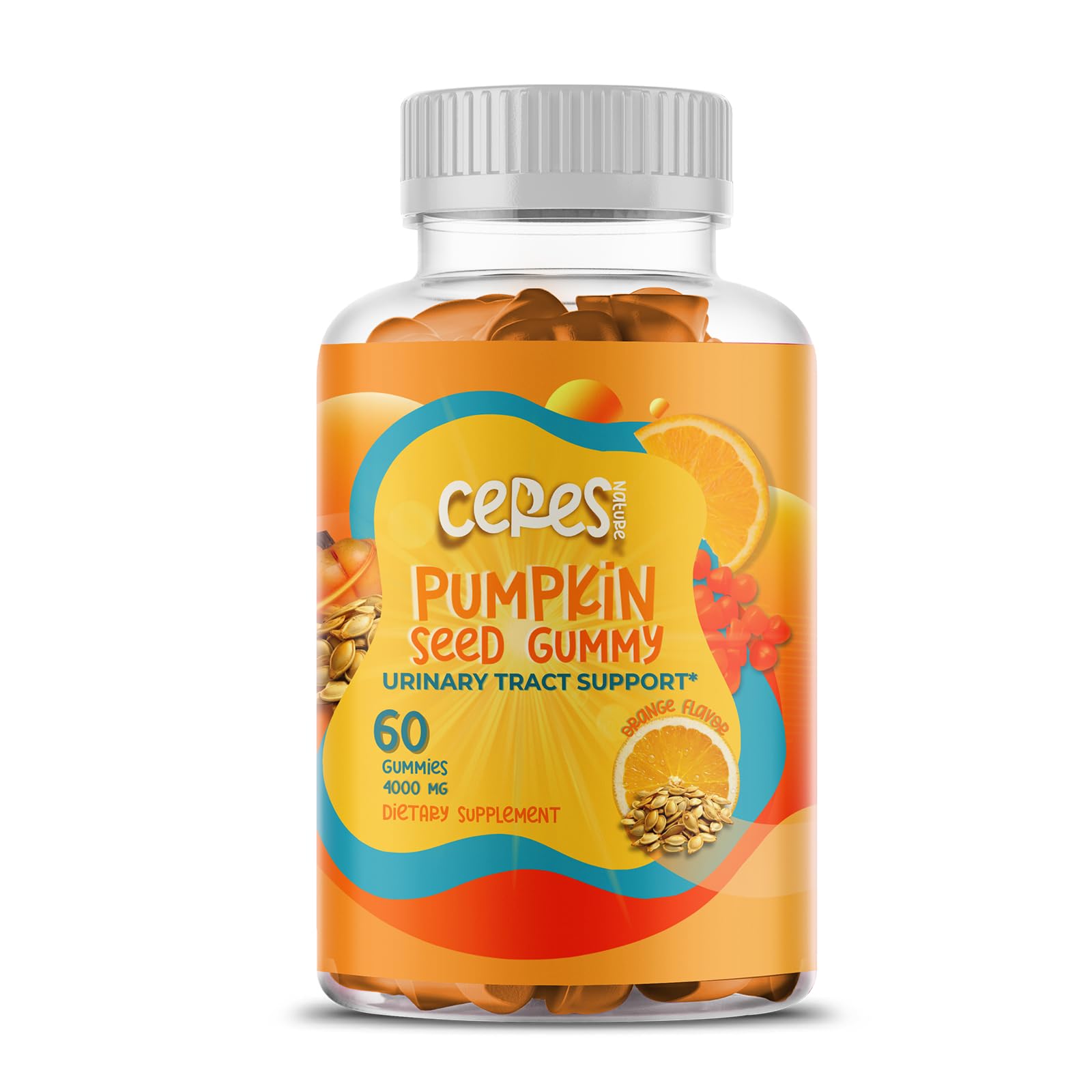 Ceres Nature Pumpkin Seed Oil Gummies 4,000 mg for Hair Growth, Urinary Tract Support, Bladder Control Supplement, Younger Looking Skin & Face, Rich in Omega-3 & Omega-6 Fatty Acids - Sugar-Free, 60 Count