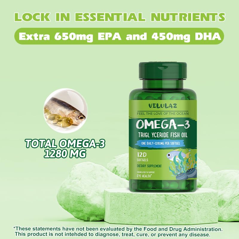 velulaz Omega-3 Fish Oil Softgels 60 Count