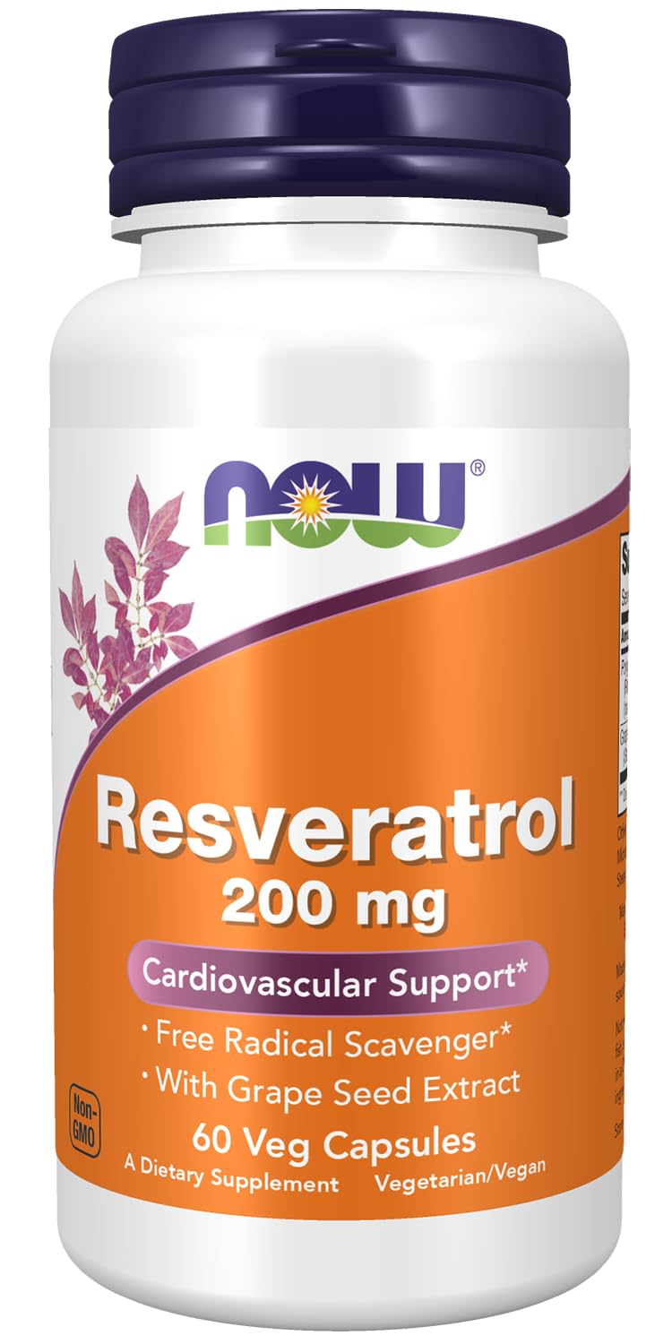 NOW Foods Resveratrol 200 mg with Grape Seed Extract Capsules, 60 Count