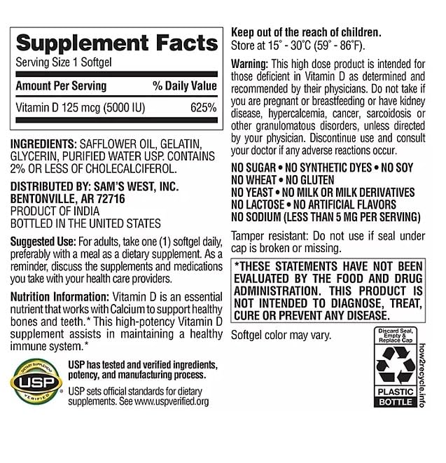 Generic Vitamin D3 125 mcg Softgel 400 Count